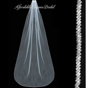 Royal Cathedral Veil, Long Single-Tier Bridal Veil with beaded edging all around